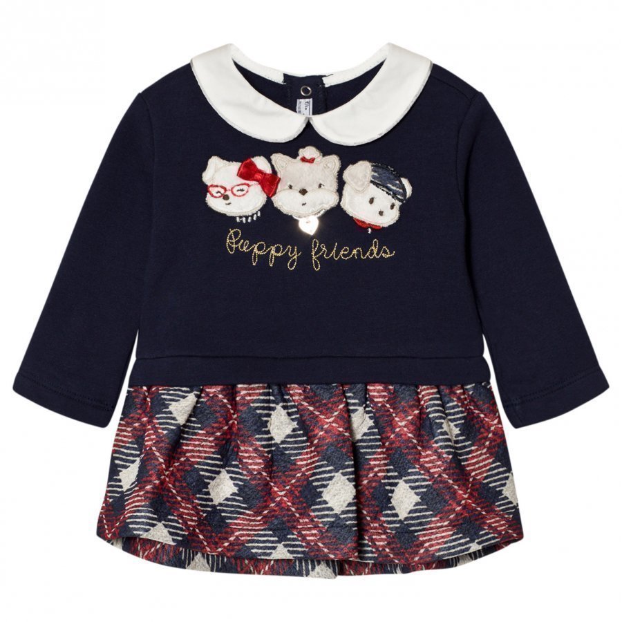 Mayoral Navy Plaid Puppies Applique Dress Mekko