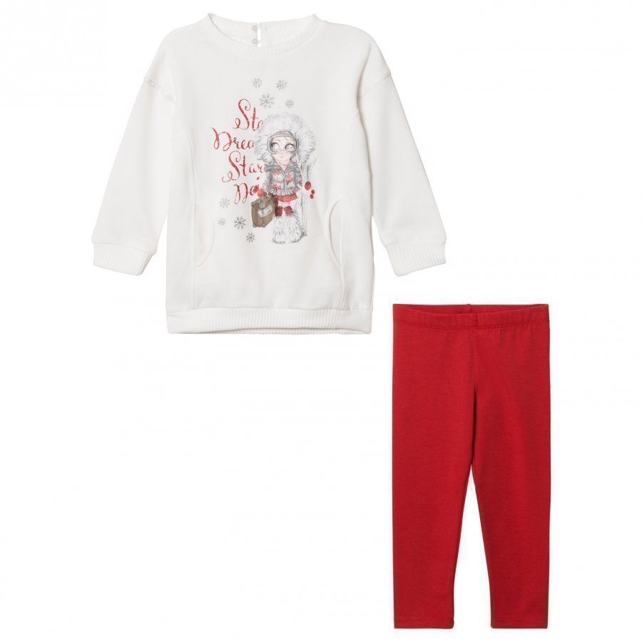 Mayoral Off-White And Red Ski Girl Sweat Dress And Leggings Set Asusetti