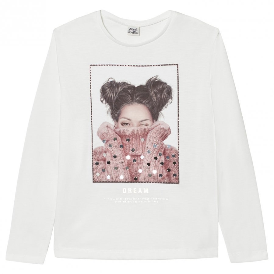 Mayoral Off-White Girl Print Sequin Tee T-Paita
