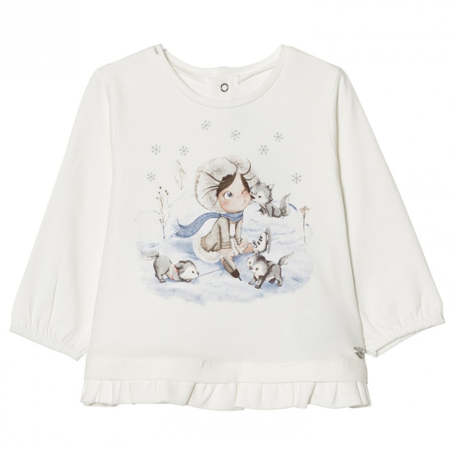 Mayoral Off White Winter Girl Print Frill Tee T-Paita