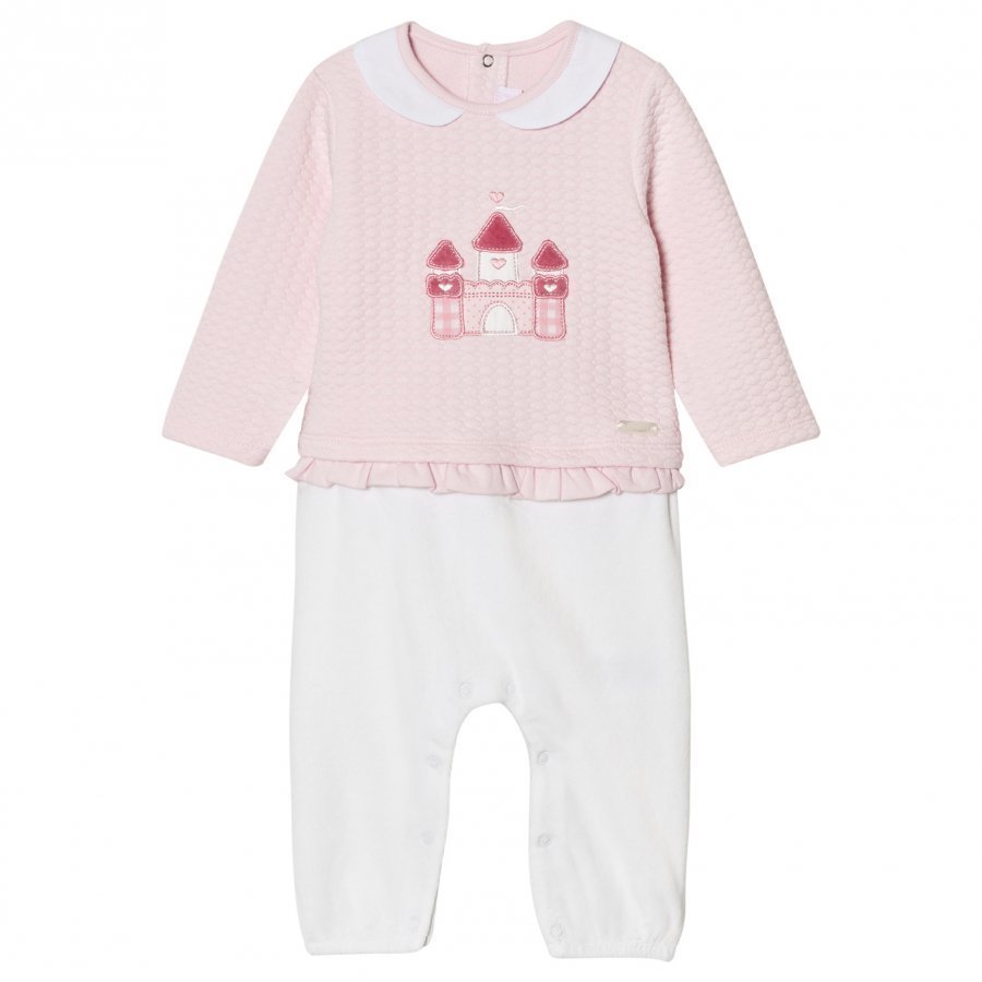 Mayoral Pink And White Castle One-Piece With Frill Waist Body