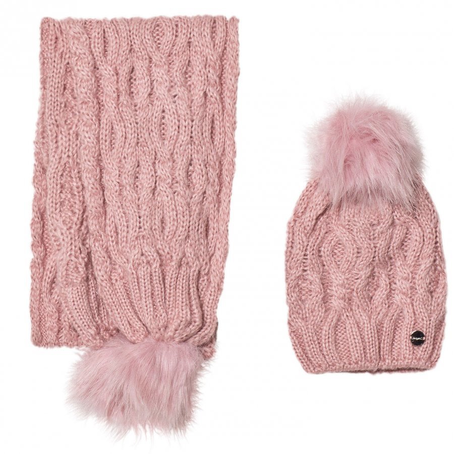 Mayoral Pink Chunky Knit Hat And Scarf Set Hattu Huivi Ja Hanskat Setti