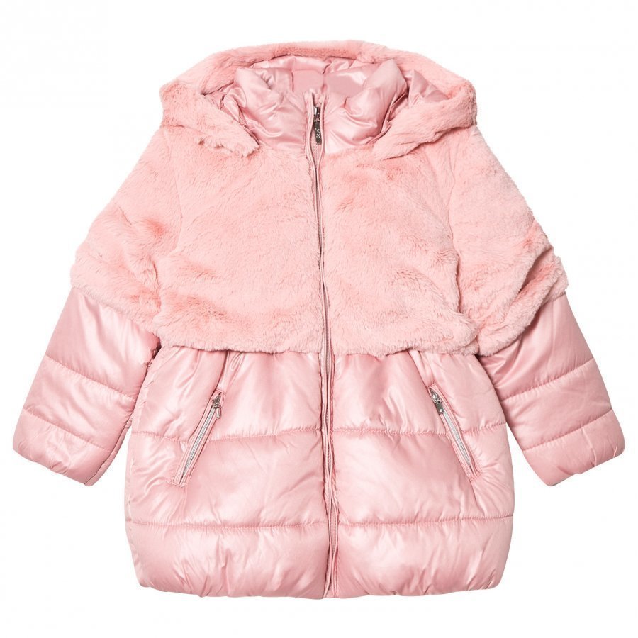 Mayoral Pink Faux Fur And Padded Coat Toppatakki