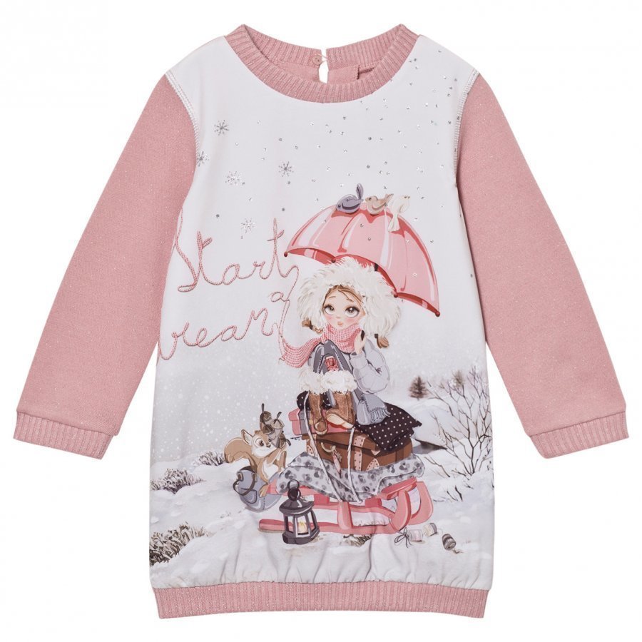 Mayoral Pink Snow Girl Print Sweat Dress Mekko