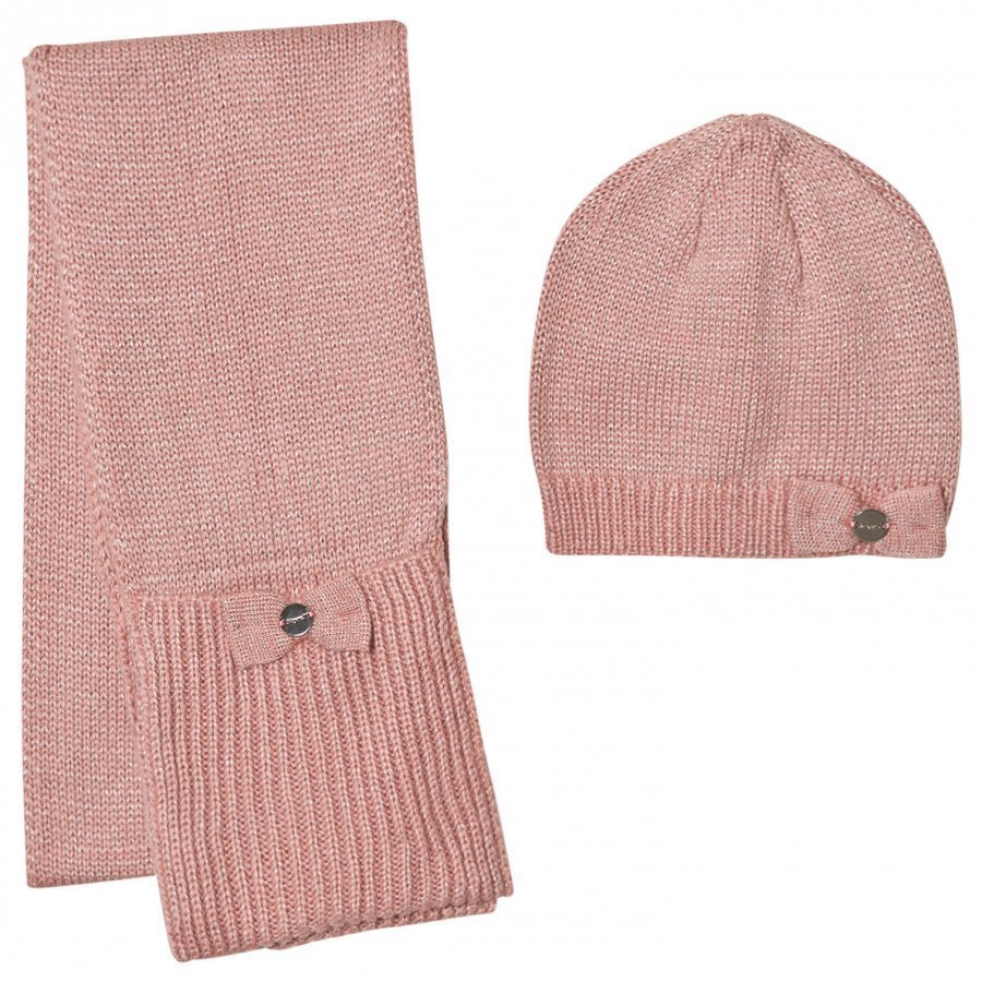 Mayoral Pink Sparkly Knitted Hat And Scarf Hattu Huivi Ja Hanskat Setti