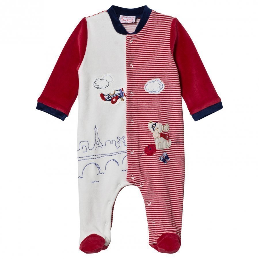 Mayoral Red And Cream Puppy And Plane Applique Footed Baby Body