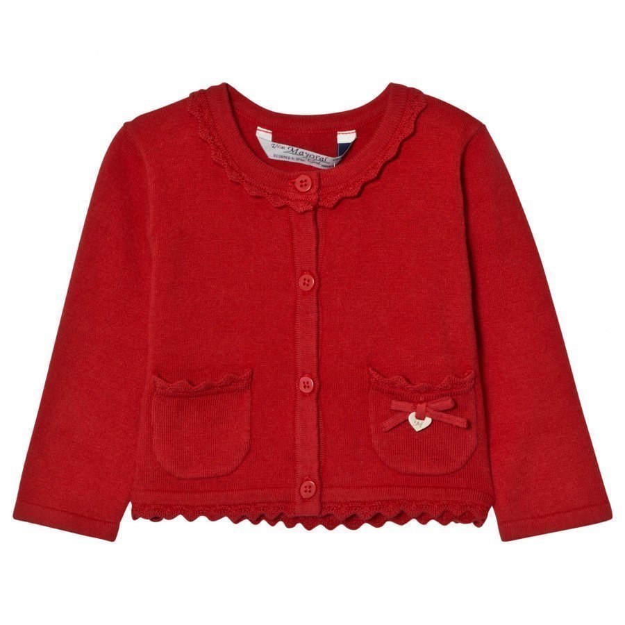 Mayoral Red Knit Cardigan With Scalloped Collar Neuletakki