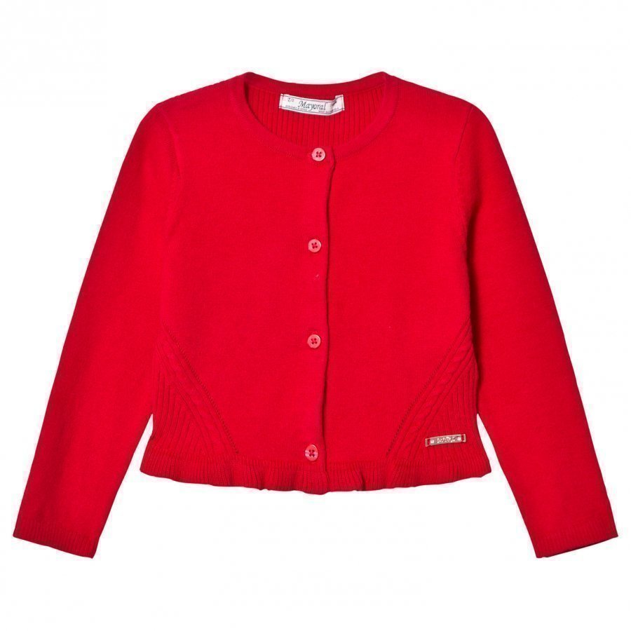 Mayoral Red Knitted Cardigan With Frill Hem Neuletakki