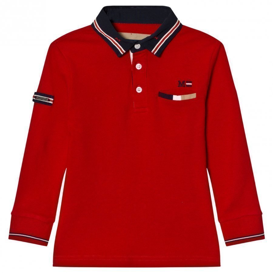 Mayoral Red Long Sleeve Polo With Red Tipping Pikeepaita