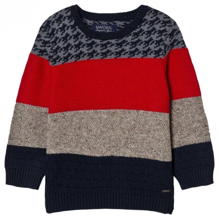 Mayoral Red Navy And Houndstooth Knit Jumper Paita