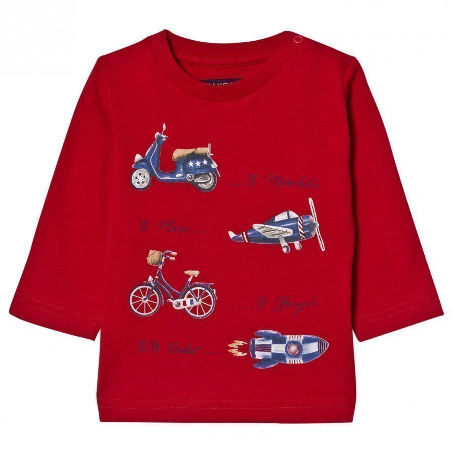 Mayoral Red Plane Print Long Sleeve Tee T-Paita