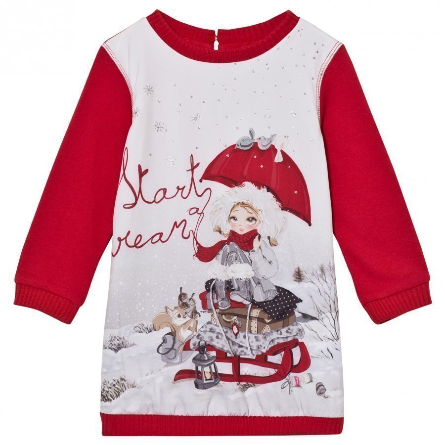 Mayoral Red Snow Girl Print Sweat Dress Mekko