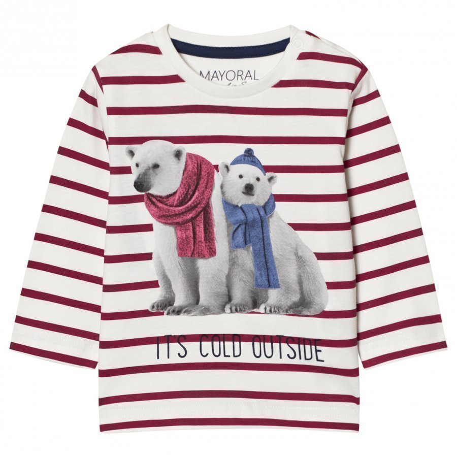 Mayoral Red Stripe Polar Bear Print Long Sleeve Tee T-Paita