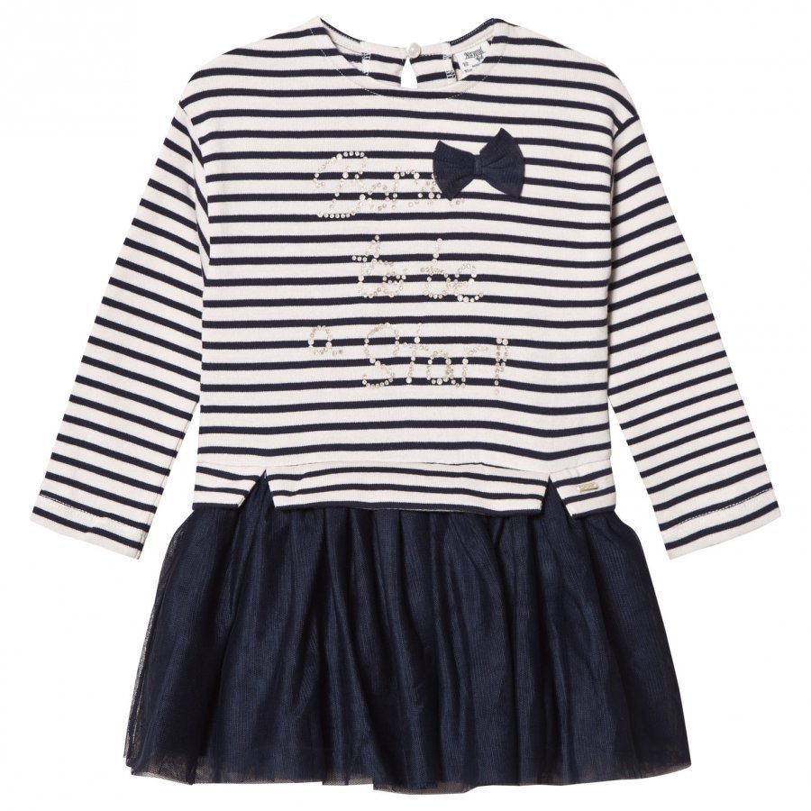 Mayoral White And Navy Stripe Jumper And Tulle Skirt Dress Mekko