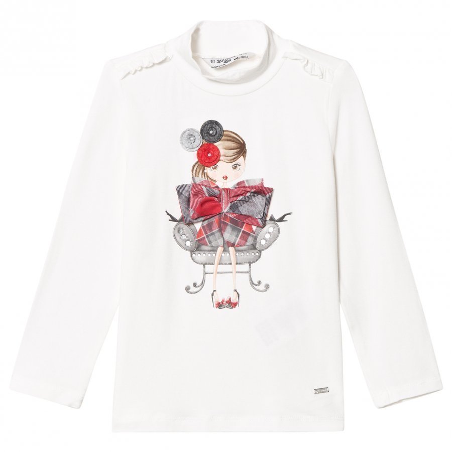 Mayoral White And Red Girl Sweatshirt With Mock Turtleneck T-Paita