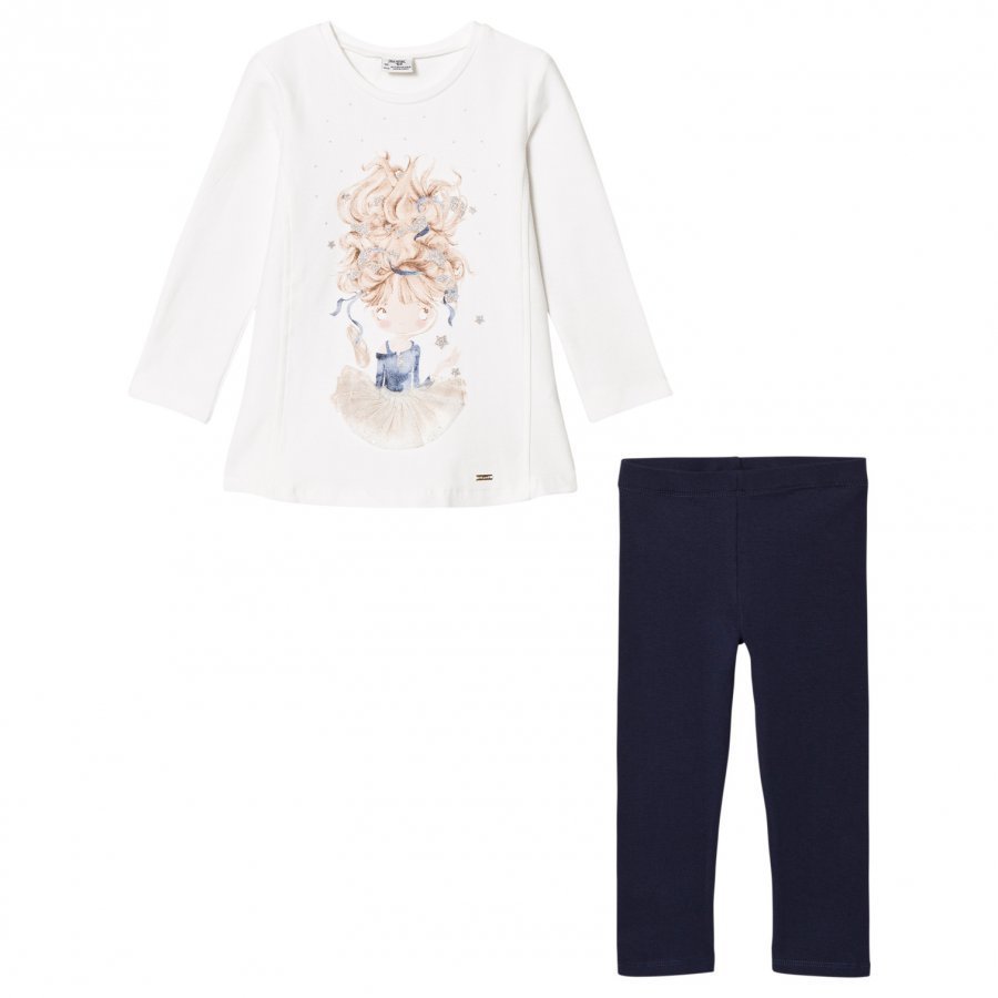 Mayoral White Ballerina Girl And Navy Leggings Set Legginsit