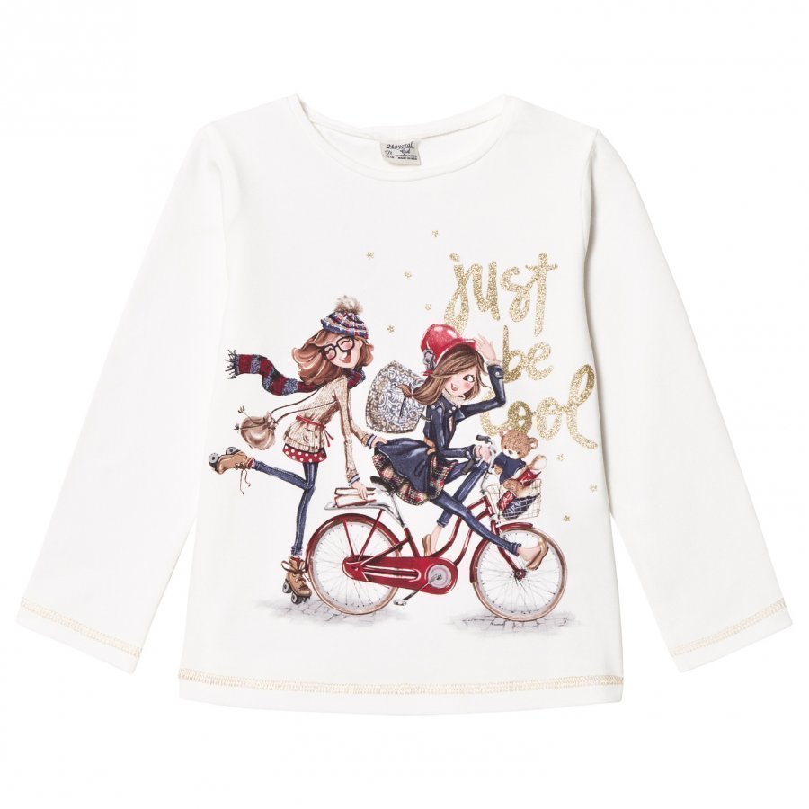 Mayoral White Bicycle Girls Glitter Tee T-Paita