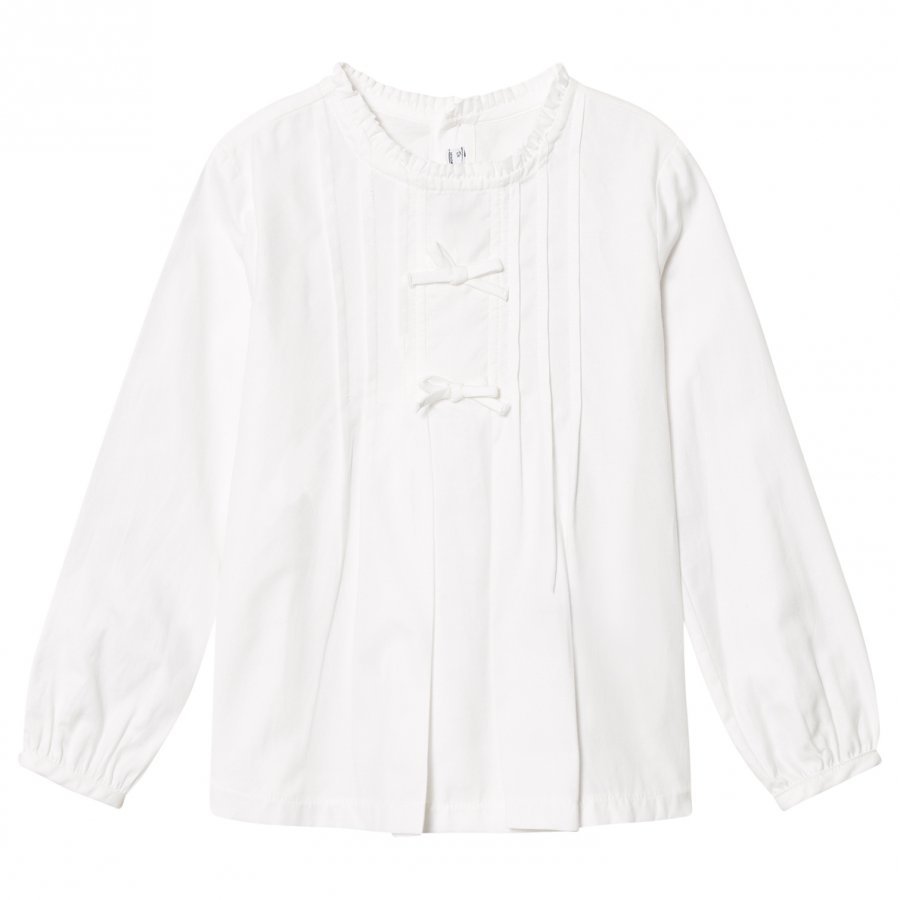 Mayoral White Bow Detail Pintuck Blouse Pusero