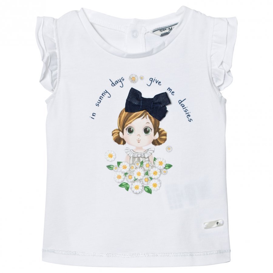 Mayoral White Daisy And Girl Print Tee T-Paita