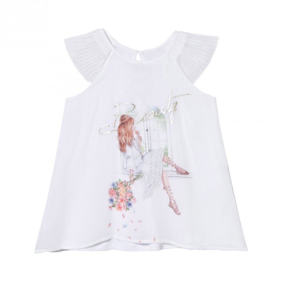 Mayoral White Diamante Frill Top T-Paita