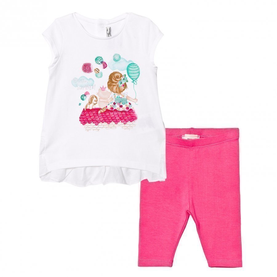 Mayoral White Girl And Puppy Print Tee And Pink Leggings Set Asusetti