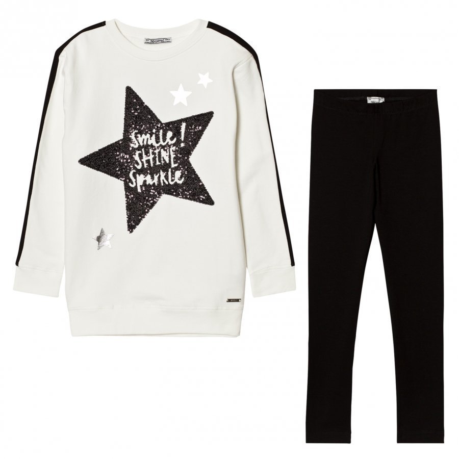 Mayoral White Glitter Star Print Tee And Leggings Set Asusetti