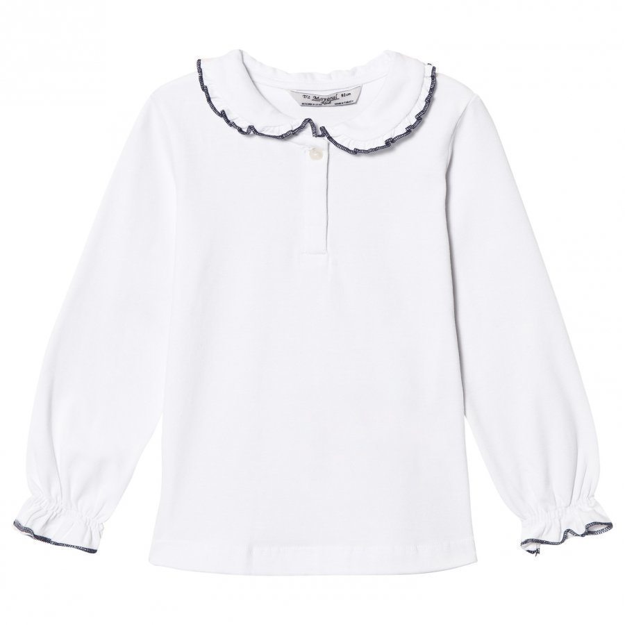 Mayoral White Peter Pan Collar Jersey Top With Navy Trim Pusero