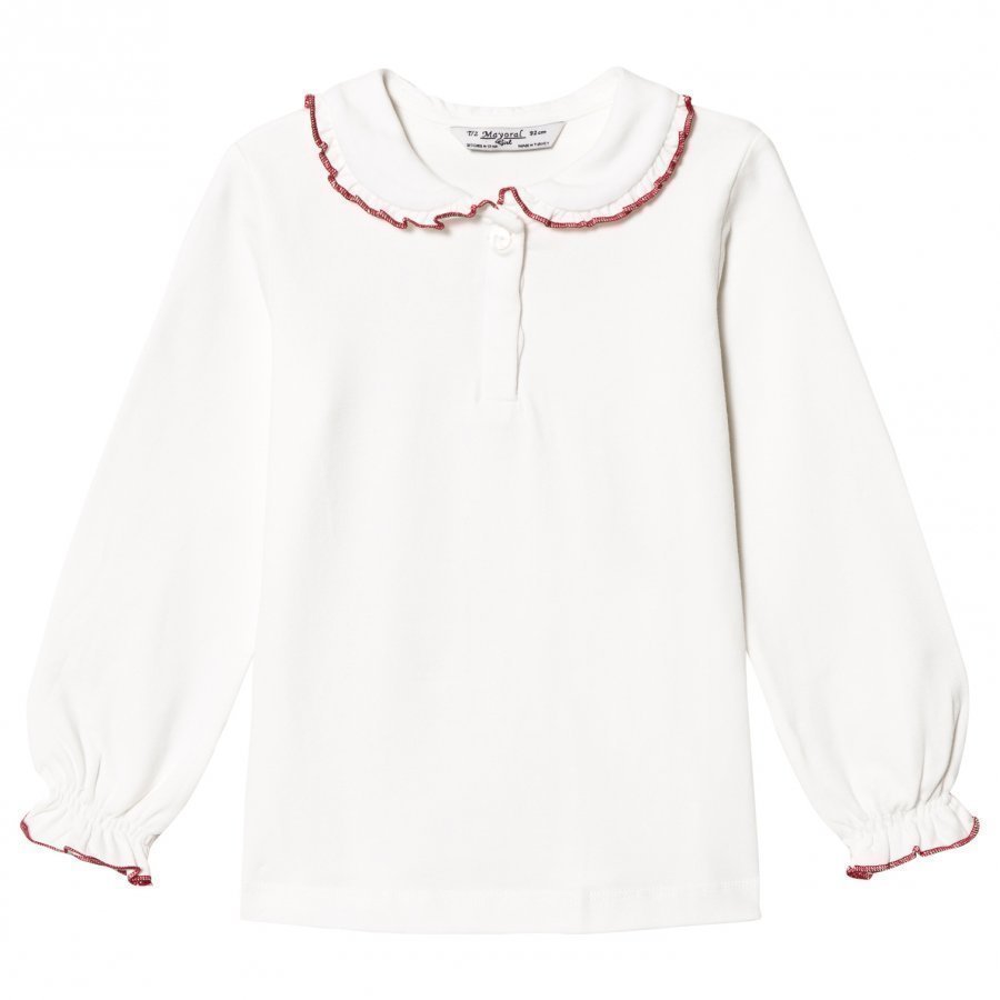 Mayoral White Peter Pan Collar Jersey Top With Red Trim Pusero