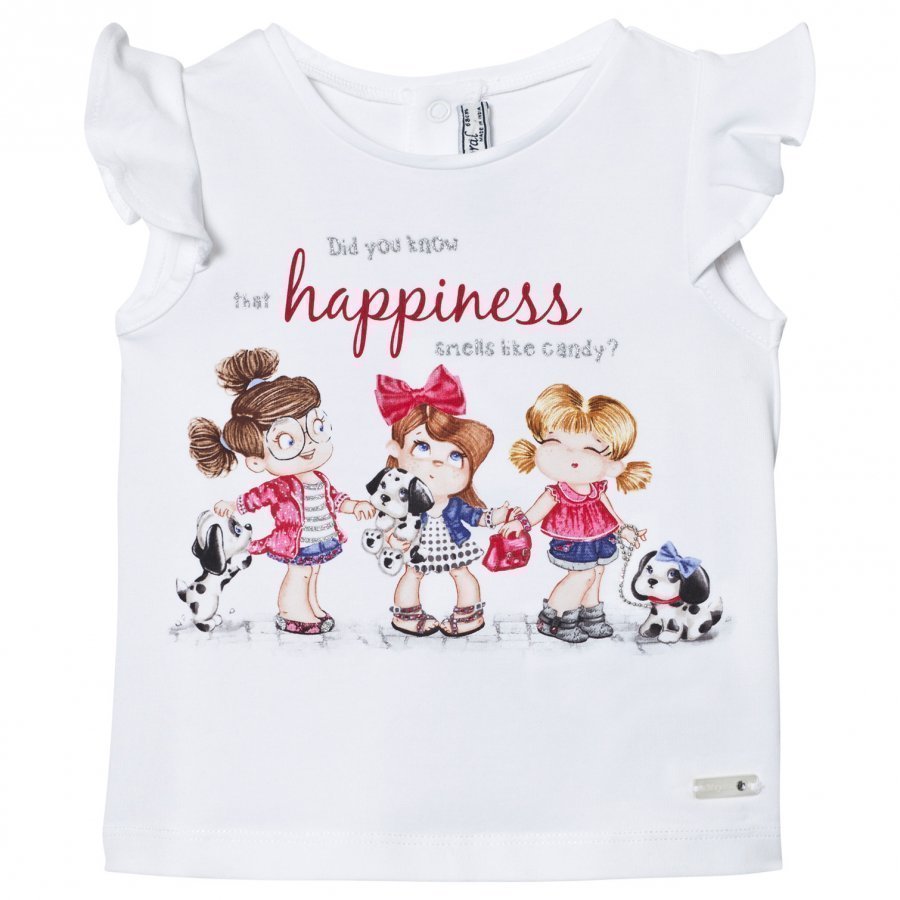 Mayoral White Puppies And Girls Print Tee T-Paita