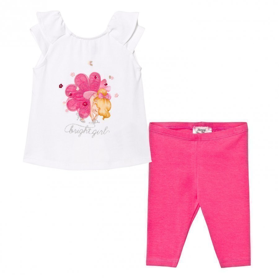 Mayoral White Tee And Leggings Set Flower Girl Print And Applique Asusetti