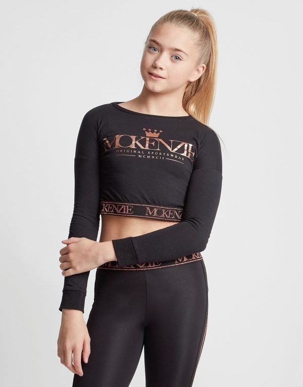 Mckenzie Girls' Kaia Long Sleeve Crop T-Paita Musta