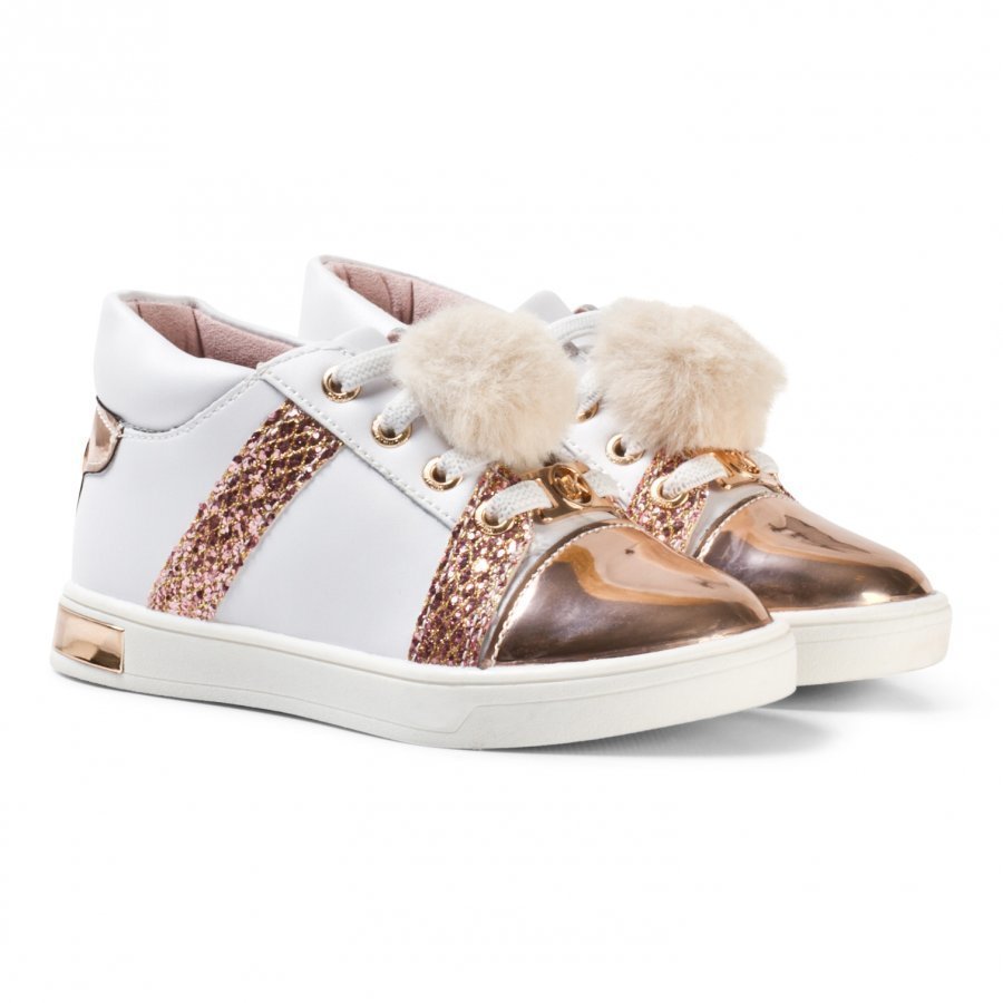 Michael Kors Rose Gold Pom Pom Zia Olly Raz-T Leather Trainers Lenkkarit