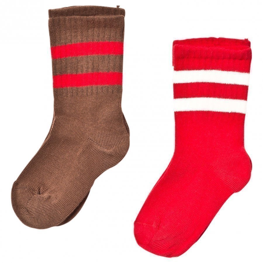 Mini Rodini 2 Pack Stripe Sock Brown/Red Sukat