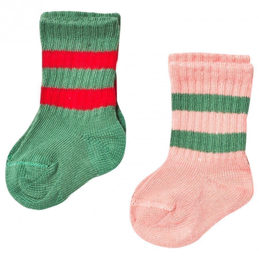 Mini Rodini 2 Pack Stripe Sock Pink/Green Sukat