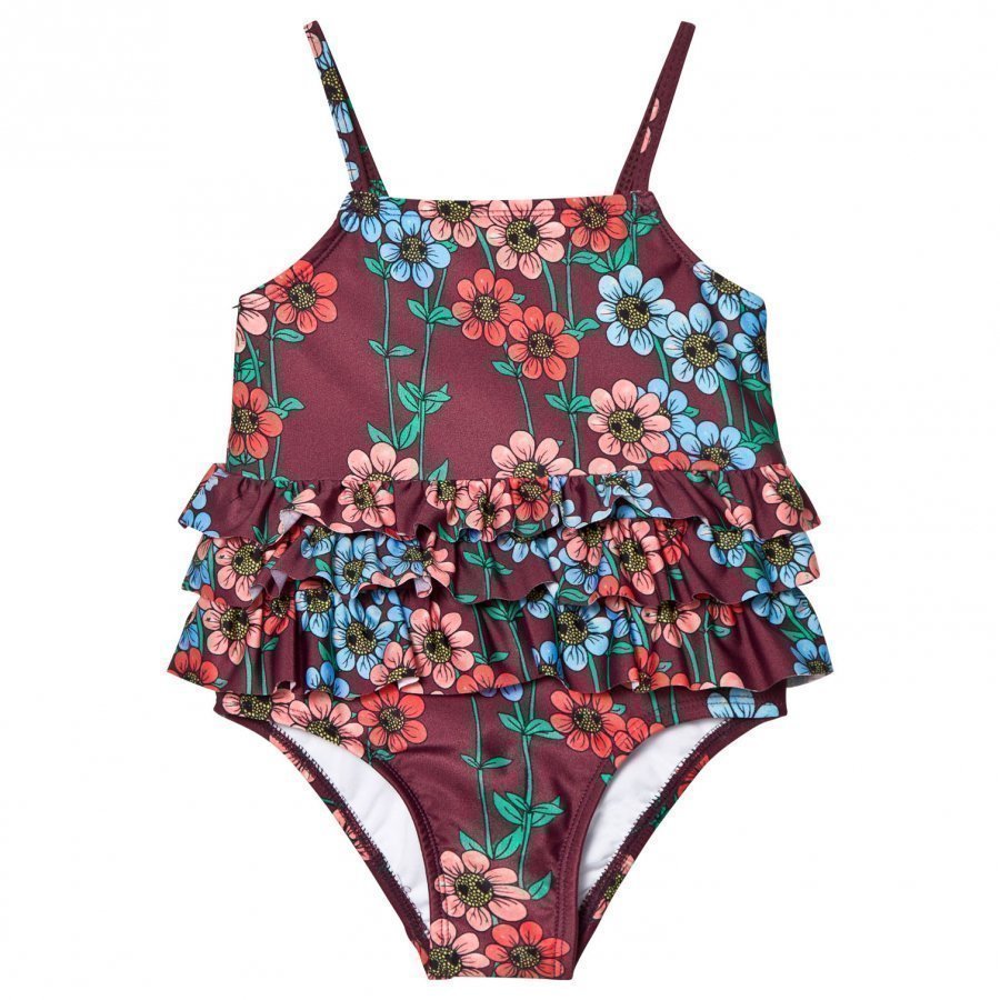 Mini Rodini Daisy Frill Swimsuit Burgundy Uimapuku