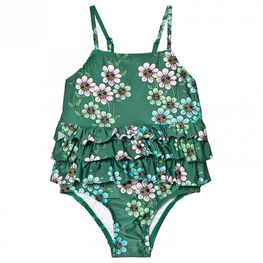 Mini Rodini Daisy Frill Swimsuit Dark Green Uimapuku