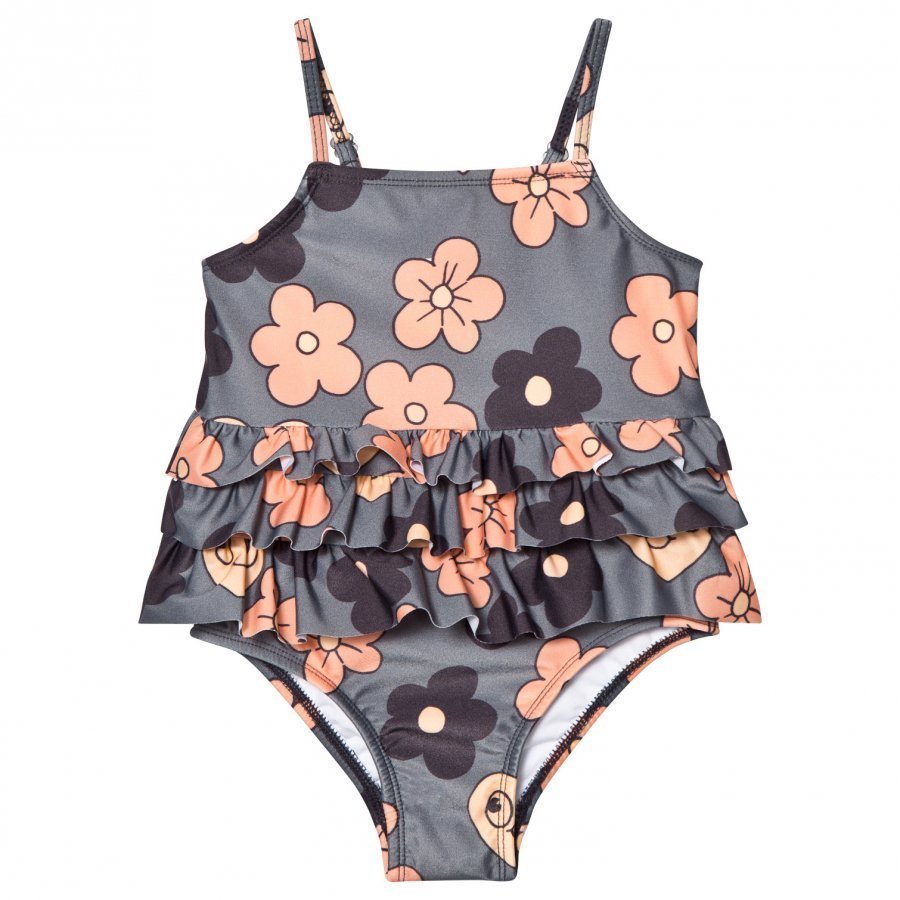 Mini Rodini Flower Frill Swimsuit Grey Uimapuku