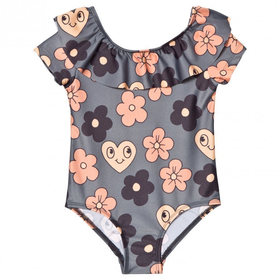 Mini Rodini Flower Swimsuit Grey Uimapuku