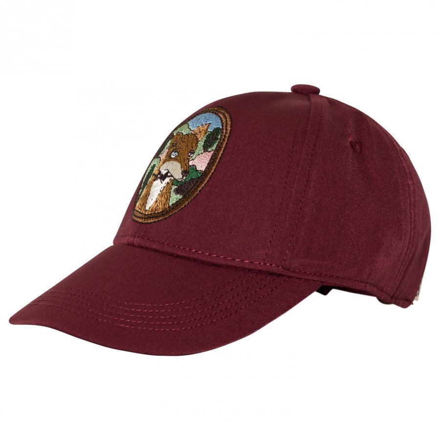 Mini Rodini Fox Embroidered Cap Burgundy Lippis