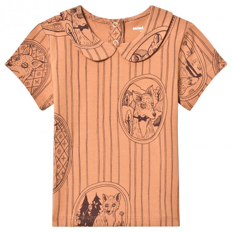 Mini Rodini Fox Family Collar Tee Brown T-Paita