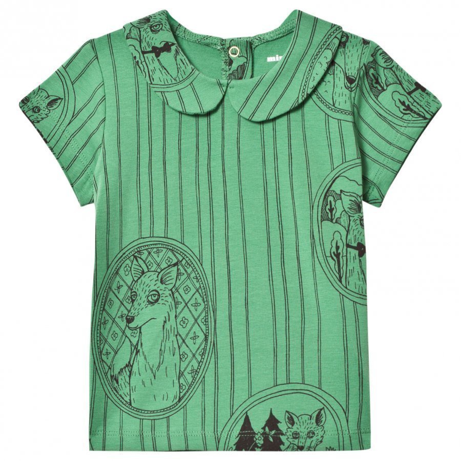 Mini Rodini Fox Family Collar Tee Green T-Paita