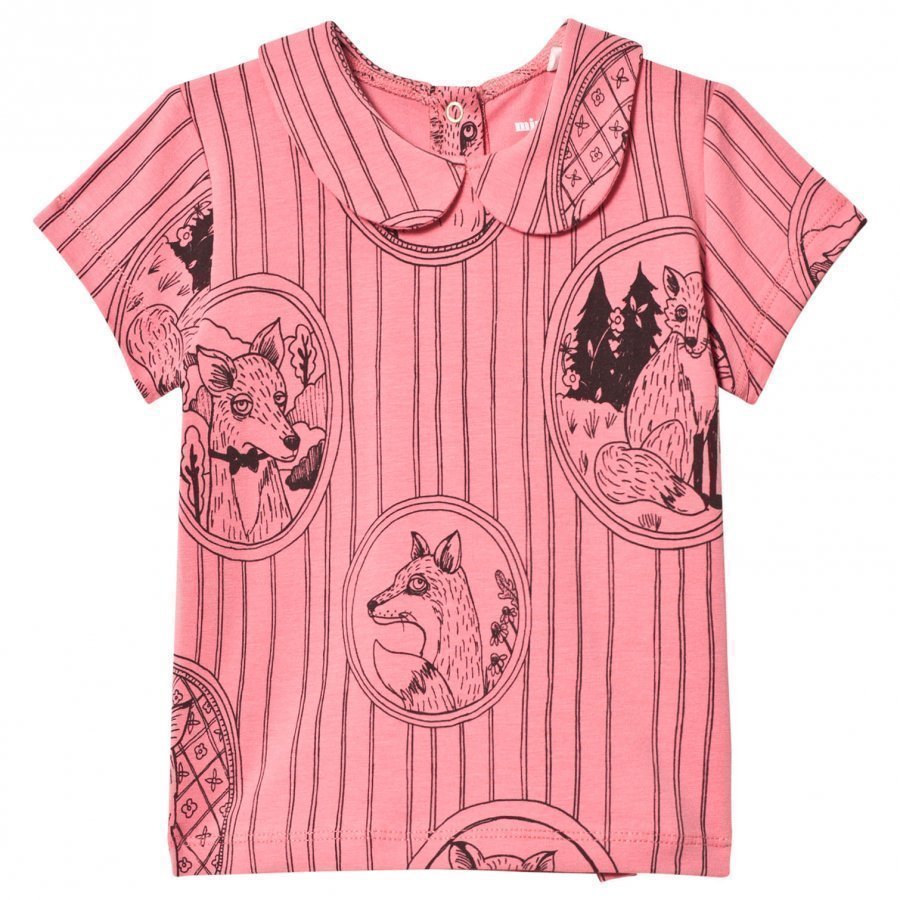 Mini Rodini Fox Family Collar Tee Pink T-Paita