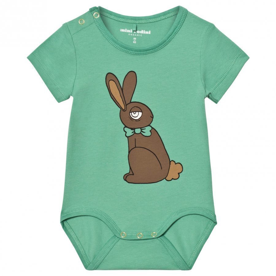 Mini Rodini Rabbit Short Sleeve Baby Body Green Romper Puku