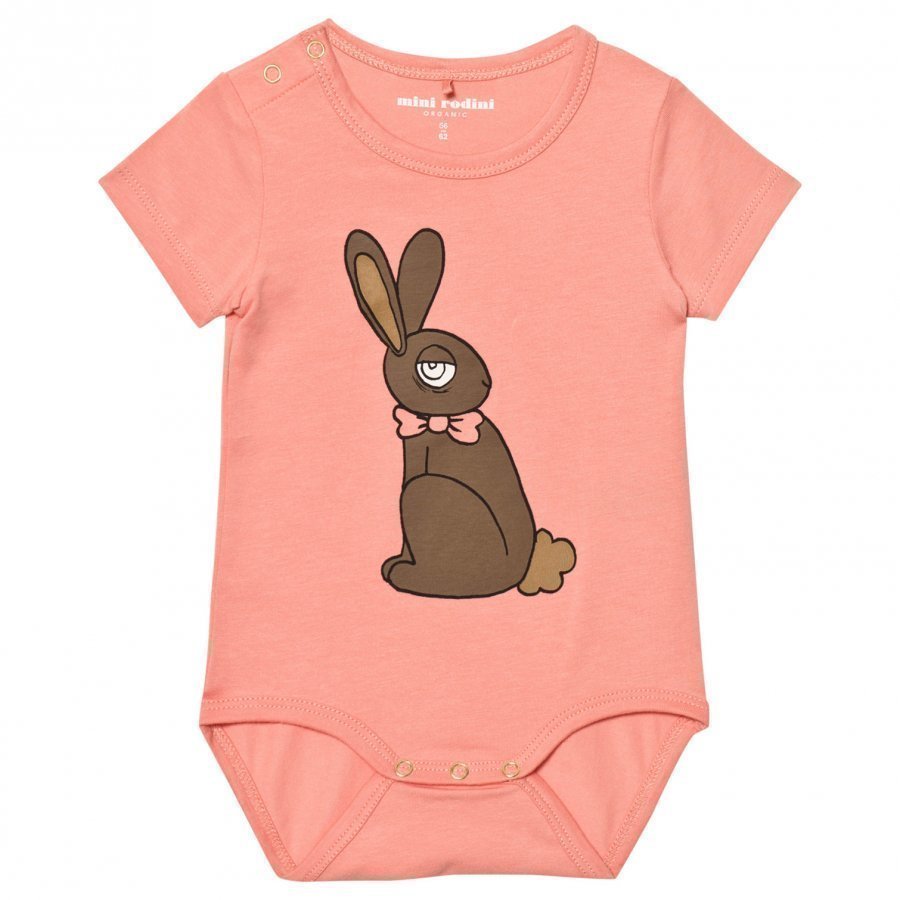 Mini Rodini Rabbit Short Sleeved Baby Body Pink Romper Puku