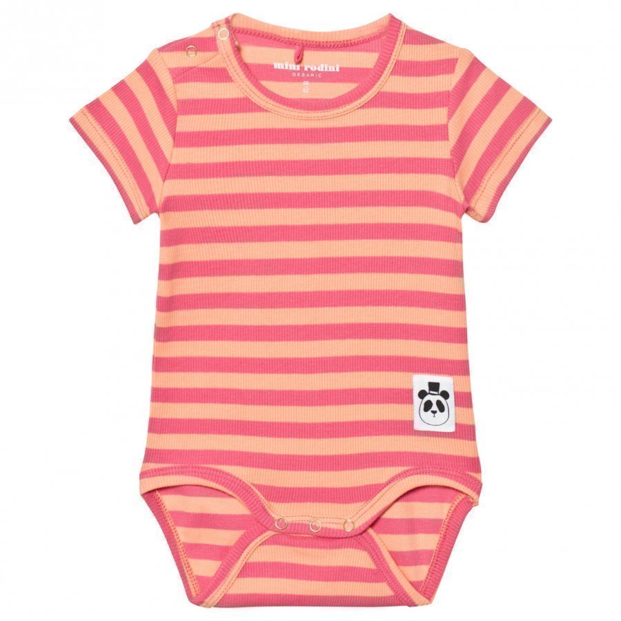 Mini Rodini Stripe Rib Short Sleeve Body Pink Romper Puku