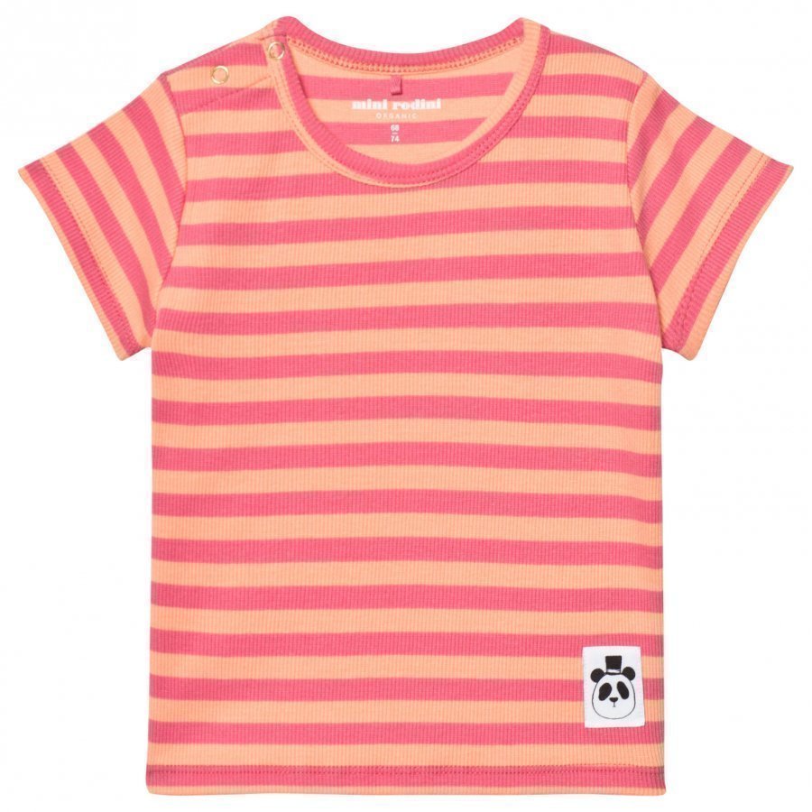 Mini Rodini Stripe Rib Short Sleeve Tee Pink T-Paita