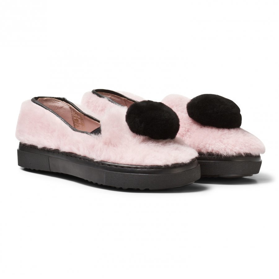 Minna Parikka Pale Pink And Black Pom Pom Shearling Slip Ons Lenkkarit