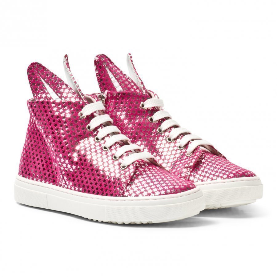 Minna Parikka Pink And Silver Star Leather Bunny Hi Top Trainers Korkeavartiset Kengät