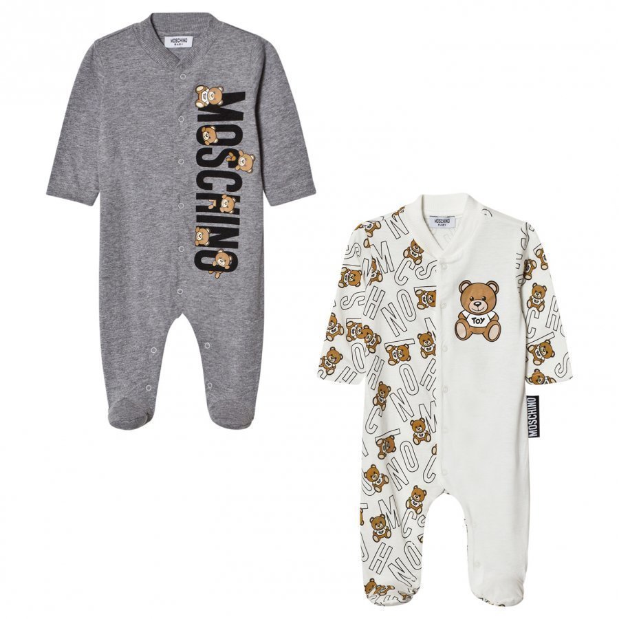 Moschino Kid-Teen 2-Pack Footed Baby Body All Over Bear Grey Gift Box Set Body