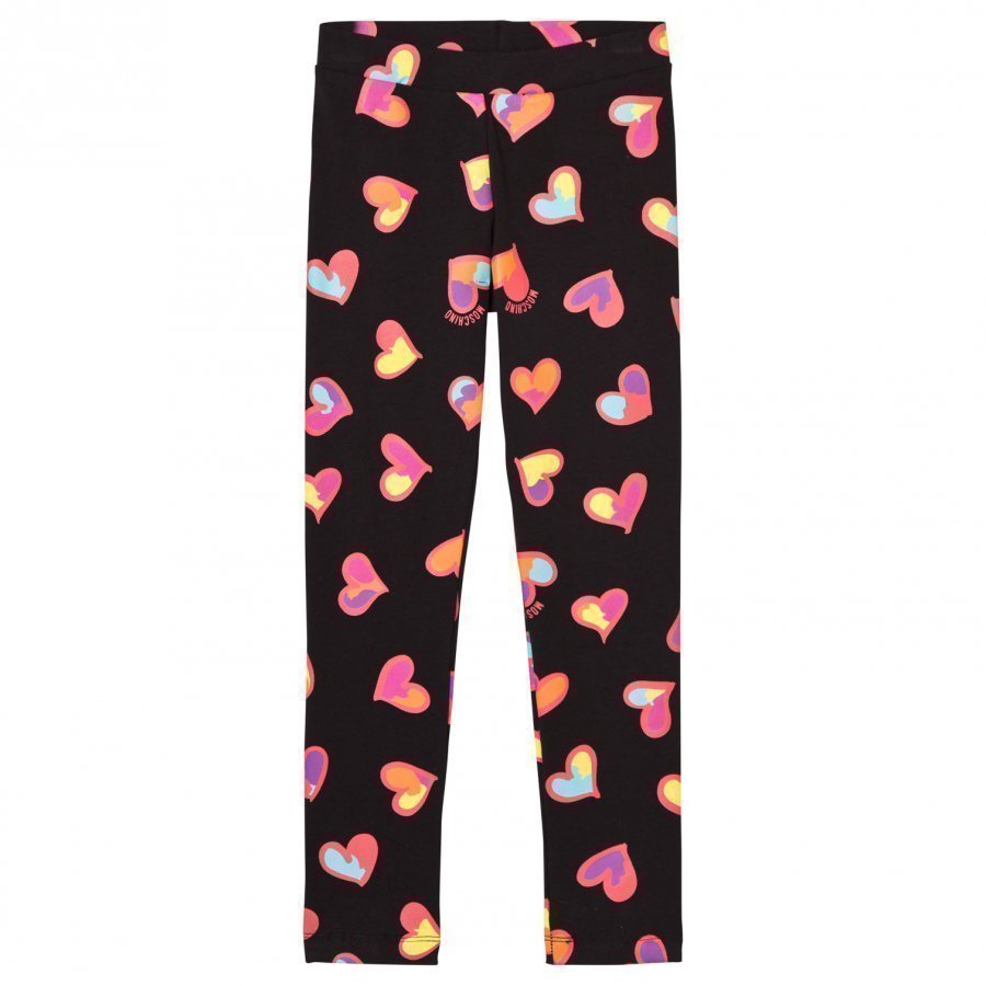 Moschino Kid-Teen Black All Over Heart Print Branded Leggings Legginsit